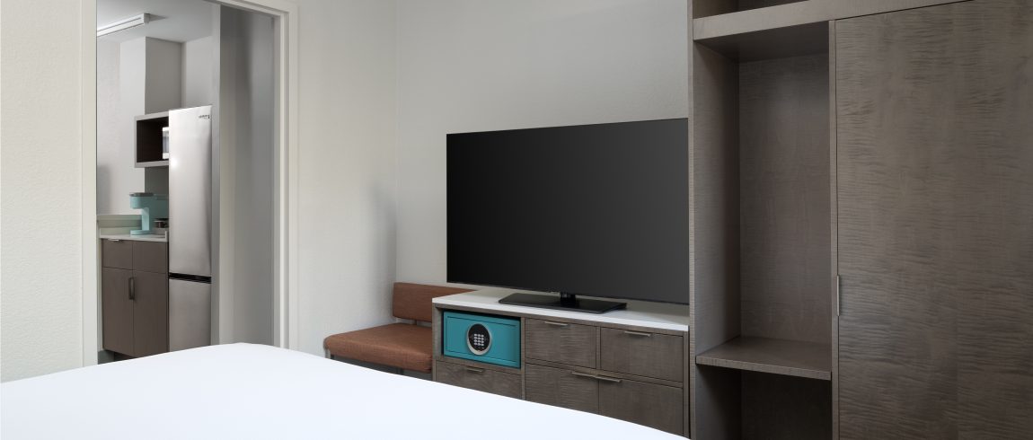 King bed facing the television