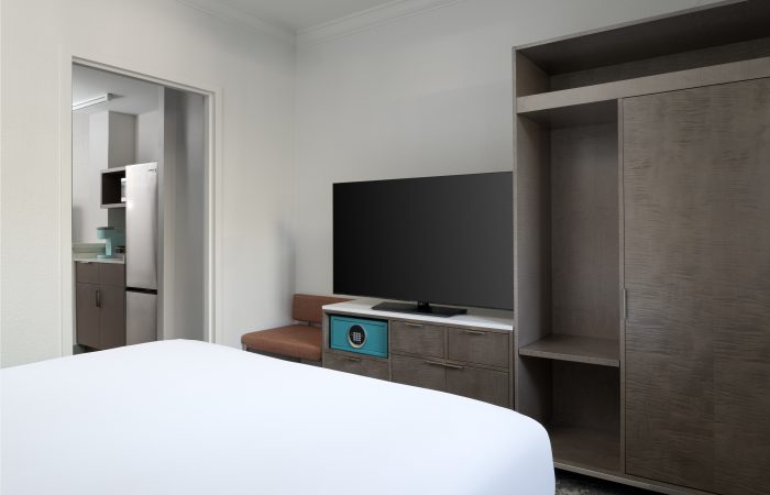 King bed facing the television